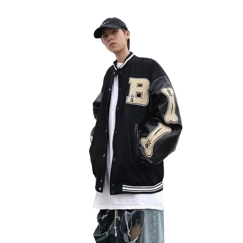 B, Bones Loose Baseball Jacket Bomber