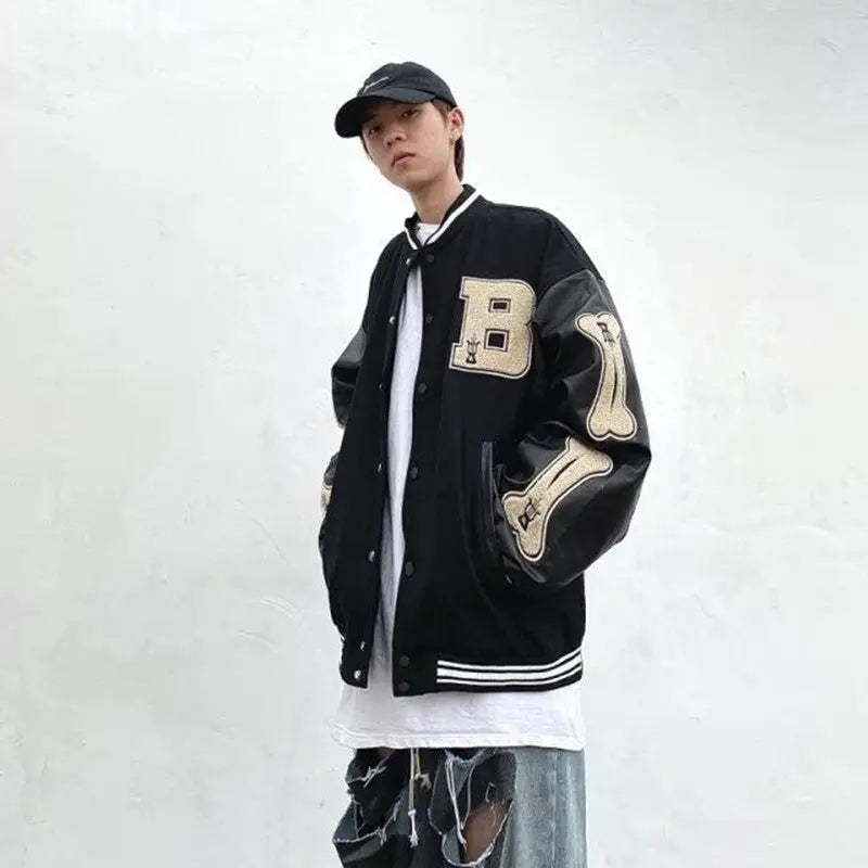 B, Bones Loose Baseball Jacket Bomber