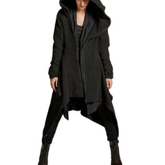 Asymmetric Long Sleeve Plush Trench Coat with Hooded