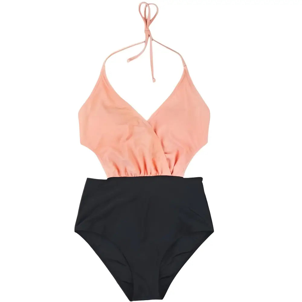 Backless Lace-Up One-Piece Swimsuit with Printed Design