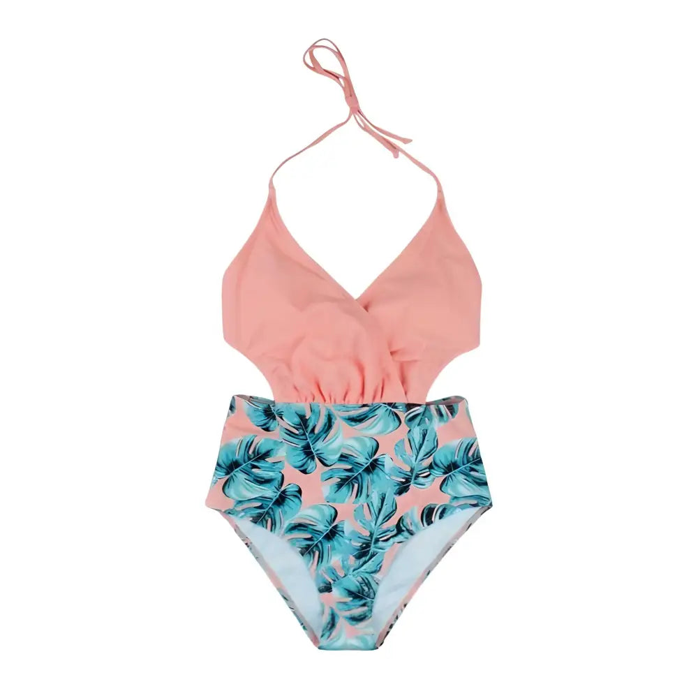 Backless Lace-Up One-Piece Swimsuit with Printed Design