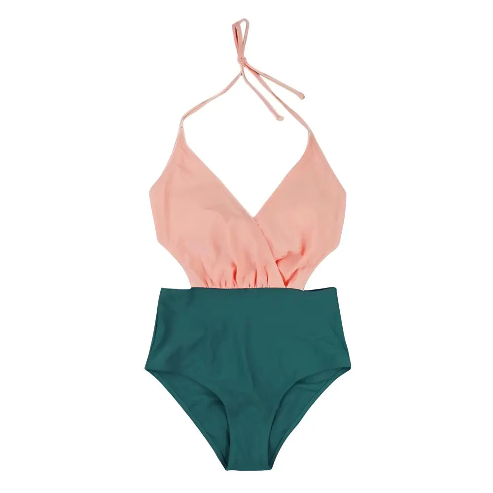 Backless Lace-Up One-Piece Swimsuit with Printed Design