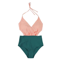 Backless Lace-Up One-Piece Swimsuit with Printed Design