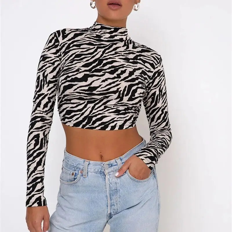 Backless Tie Up Turtle Neck Long Sleeve Crop-Top - White