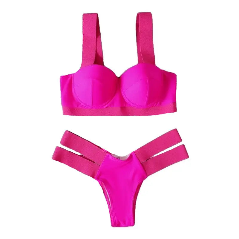 Bandage Bikini Push Up Swimwear - Pink / S
