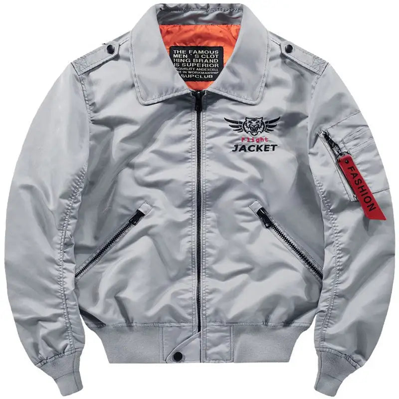 Baseball Collar Loose Bomber Jacket for Men Gray / M