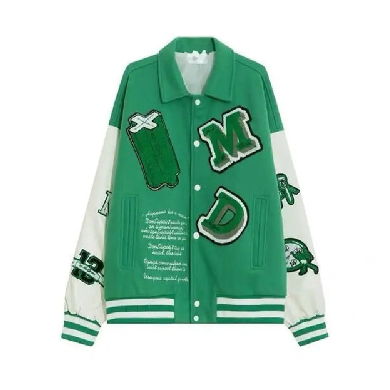 Baseball loose BF embroidery Jacket - Green / M