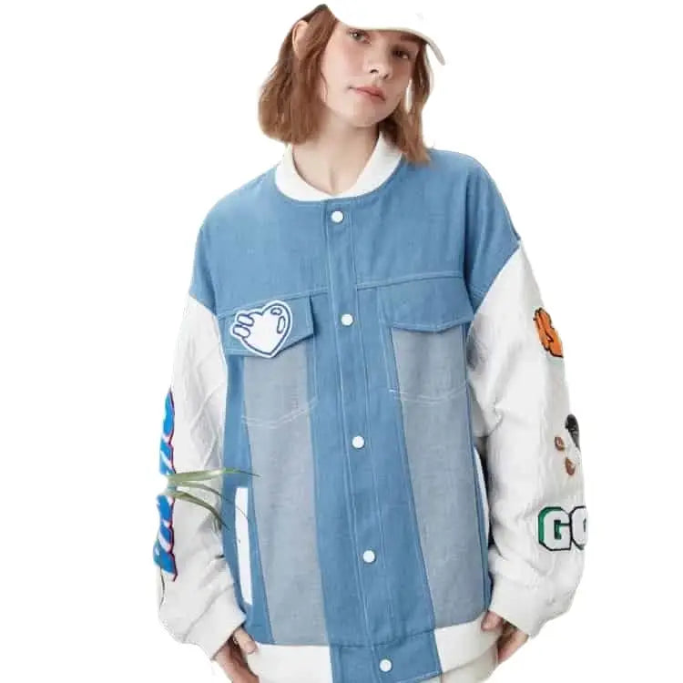 Baseball Patch Long Sleeve Button Up Jacket