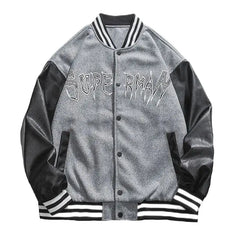 Baseball Patch Long Sleeve Button Up Jacket