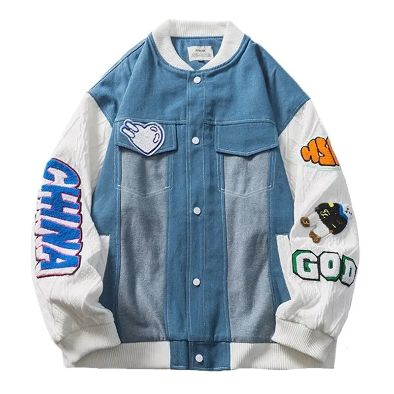 Baseball Patch Long Sleeve Button Up Jacket