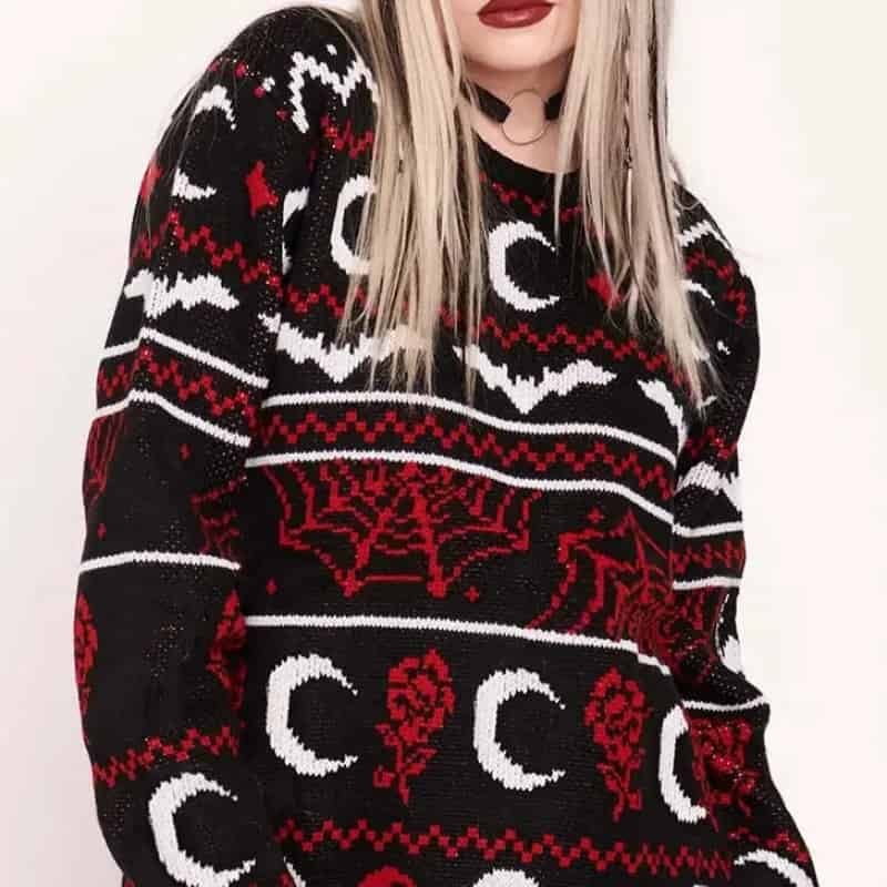 Bats, Moons and Skulls Oversize Knitted Sweater