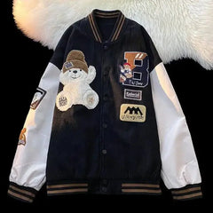 Bear Embroidered Baseball Jacket for Men