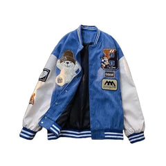 Bear Embroidered Baseball Jacket for Men