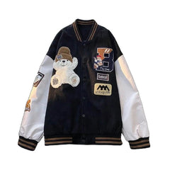Bear Embroidered Baseball Jacket