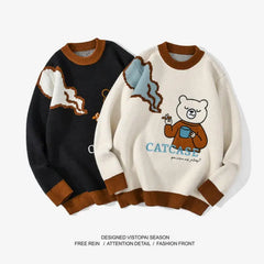 Bear Embroidered Knitted Oversize Sweater