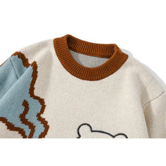 Bear Embroidered Knitted Oversize Sweater