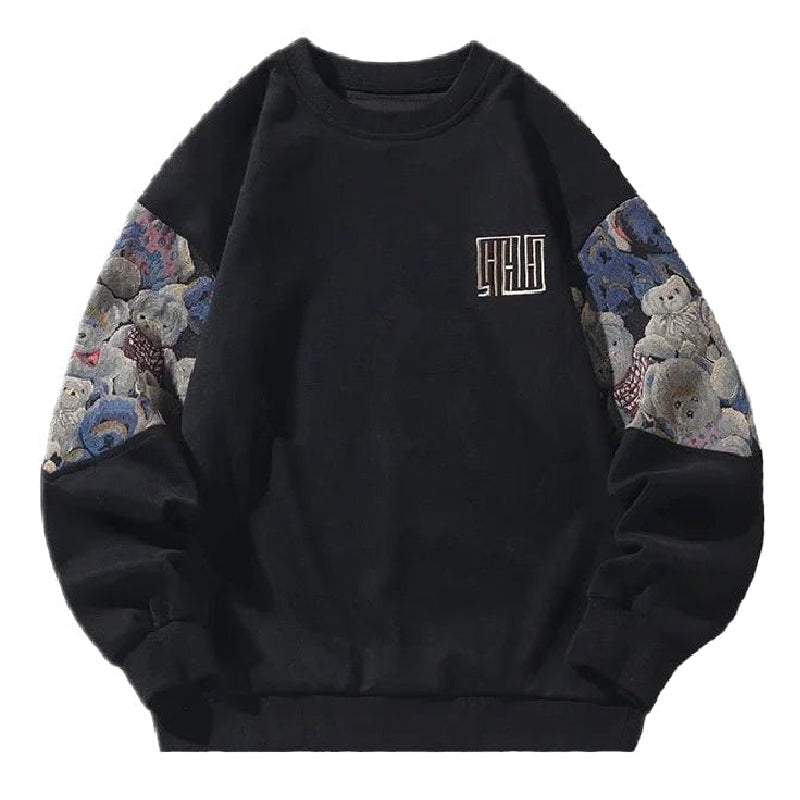 Bear Long Sleeve O Neck Sweatshirt - Black / M - Sweatshirts