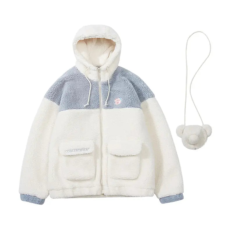 Bear Thick Cotton Padded Coat for Winter Warmth Blue-White