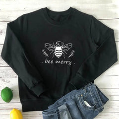 Bee Merry Vegan-friendly Sweatshirt - Black / S - SWEATSHIRT