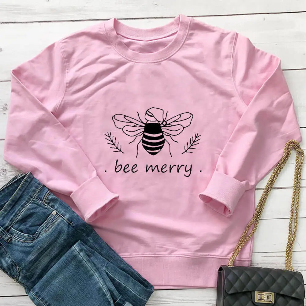 Bee Merry Vegan-friendly Sweatshirt - Pink / S - SWEATSHIRT