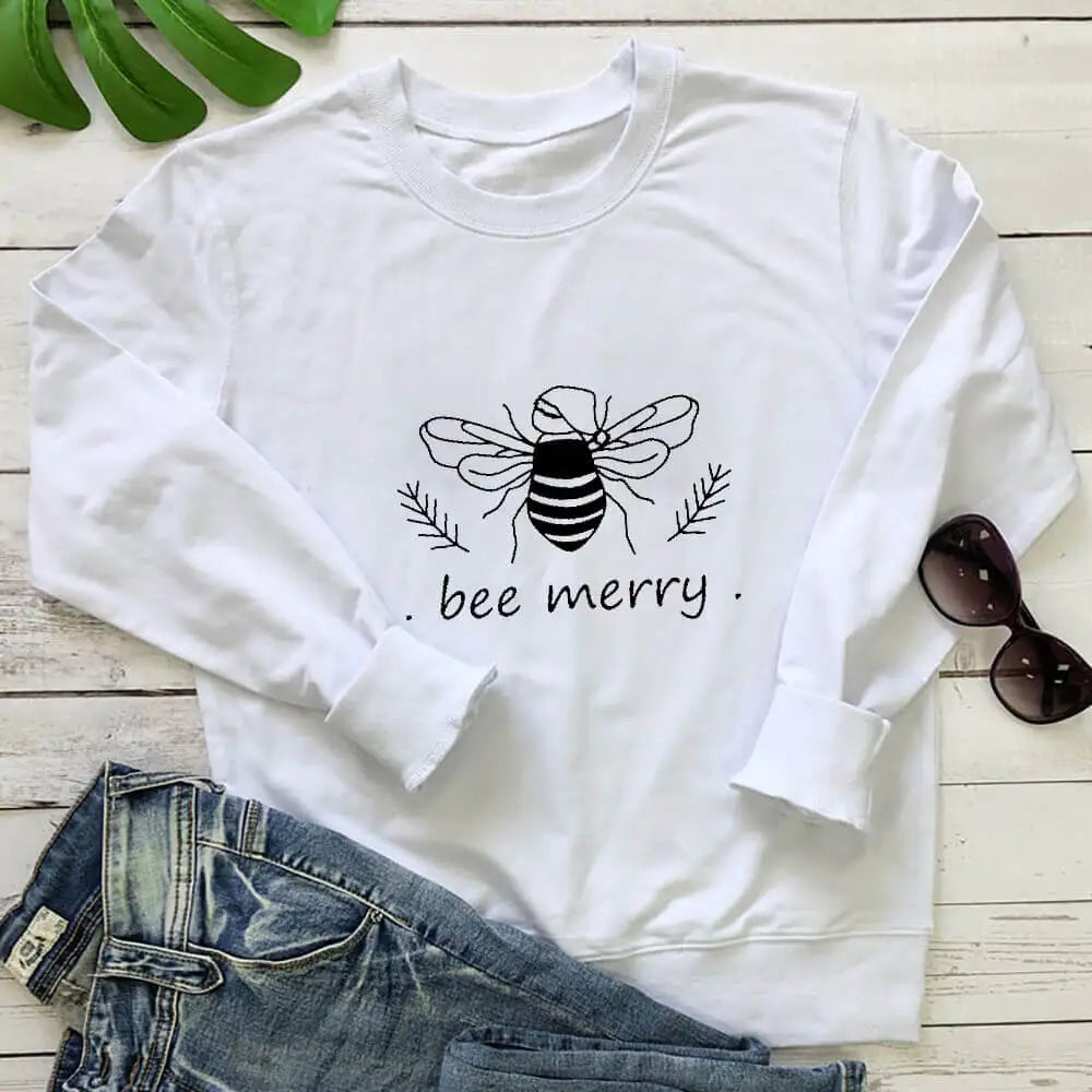Bee Merry Vegan-friendly Sweatshirt - White / S - SWEATSHIRT