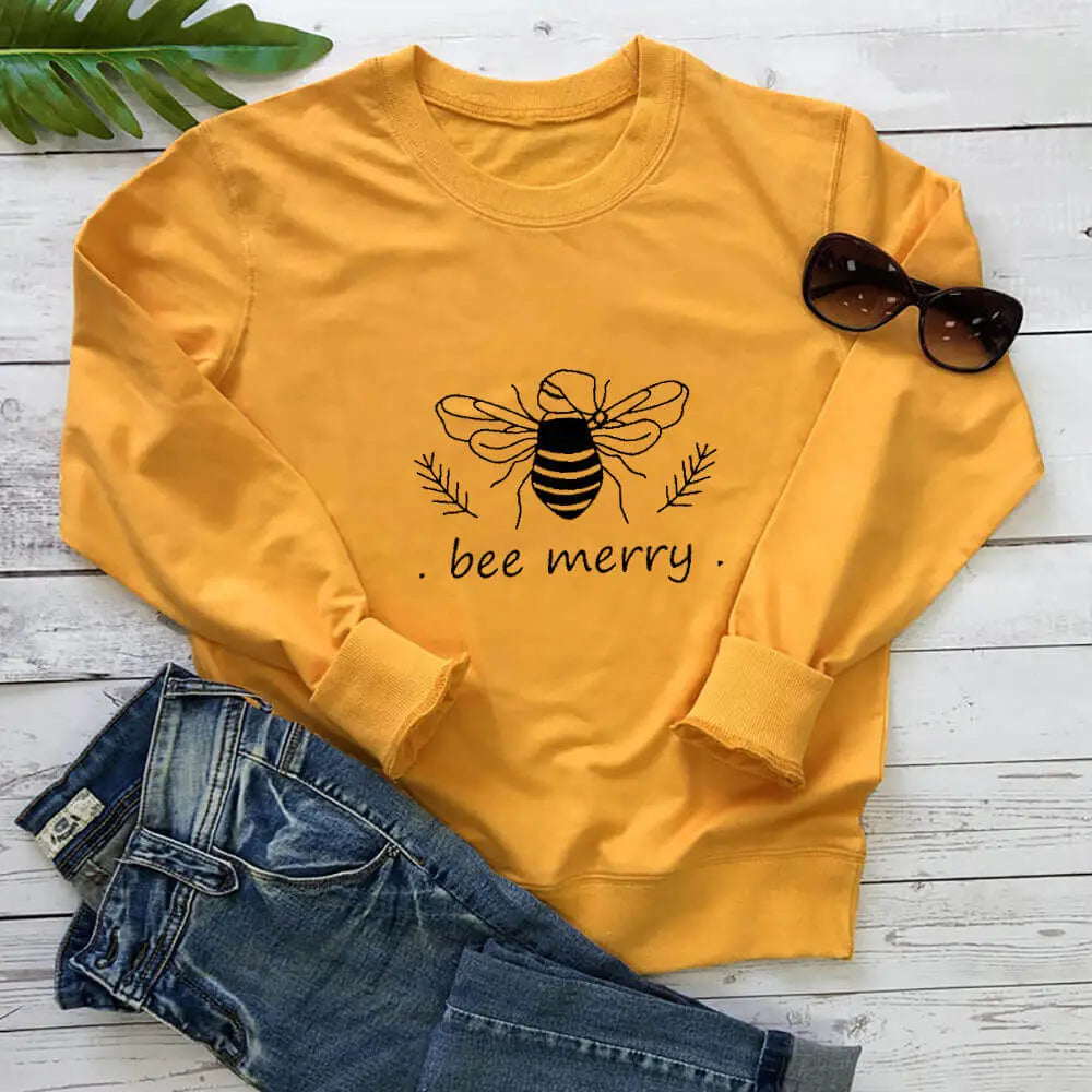 Bee Merry Vegan-friendly Sweatshirt - Yellow / S