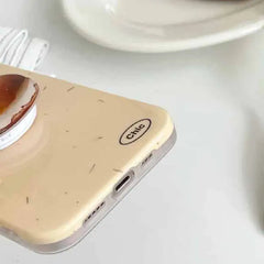Beige iPhone Case with Bagel Folding Holder Stand