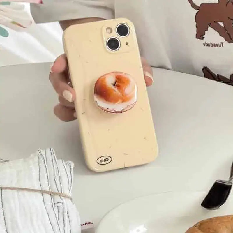 Beige iPhone Case with Bagel Folding Holder Stand