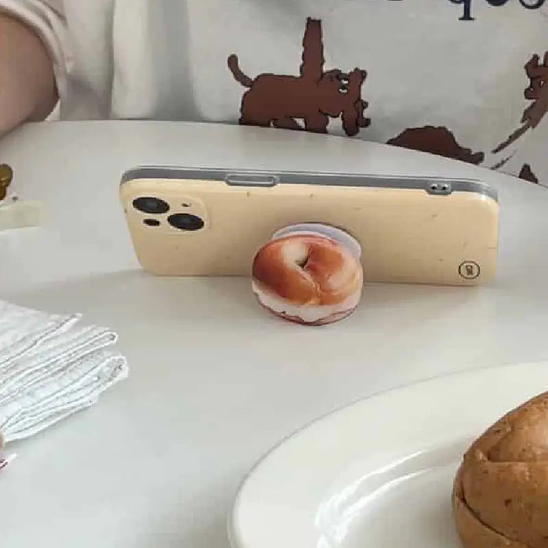 Beige iPhone Case with Bagel Folding Holder Stand