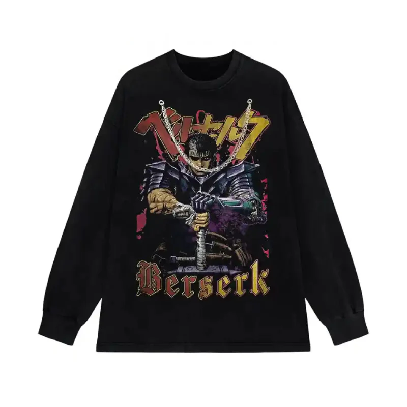 Berserk Anime Long Sleeve Sweatshirt with Necklace Black / M
