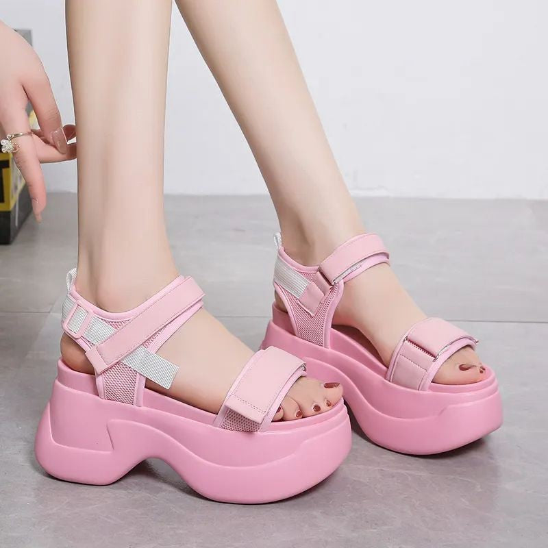 Aesthetic Platform Chunky Wedges Sandals - Pink / 35