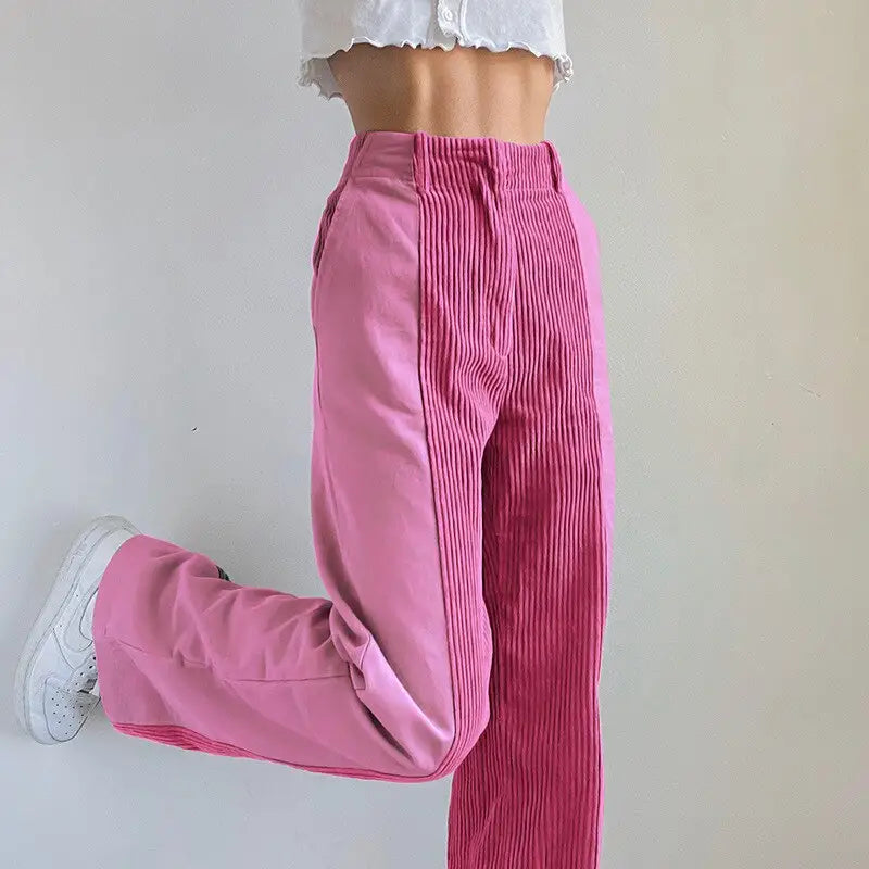 Bicolor High Waist Corduroy Pants