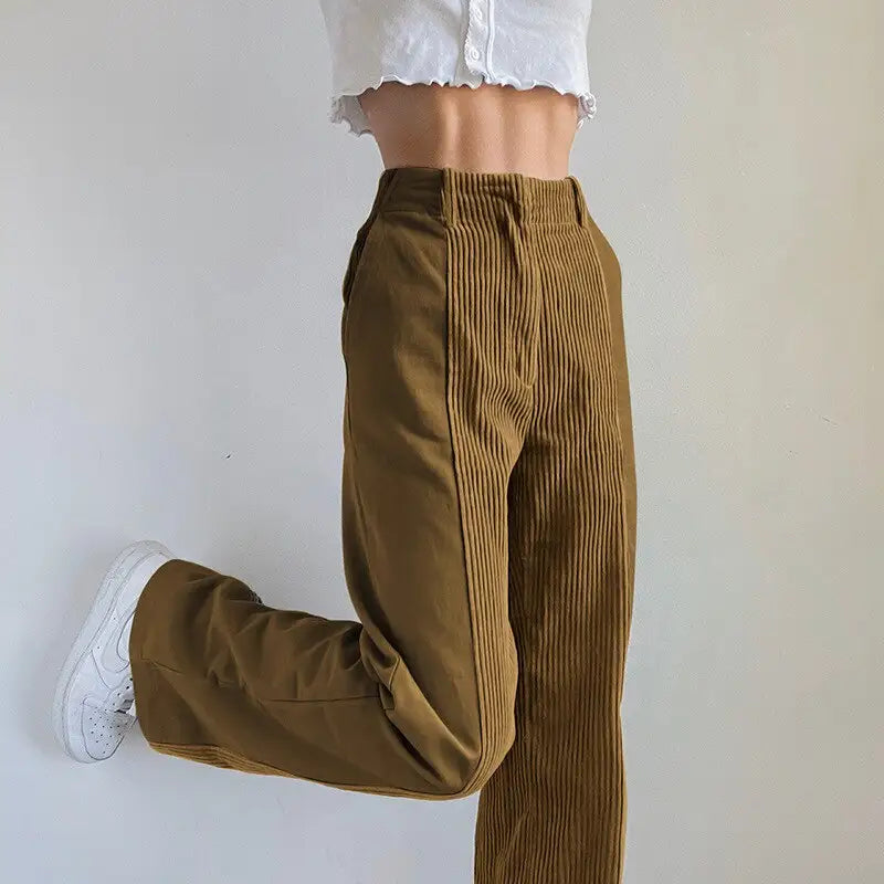 Bicolor High Waist Corduroy Pants