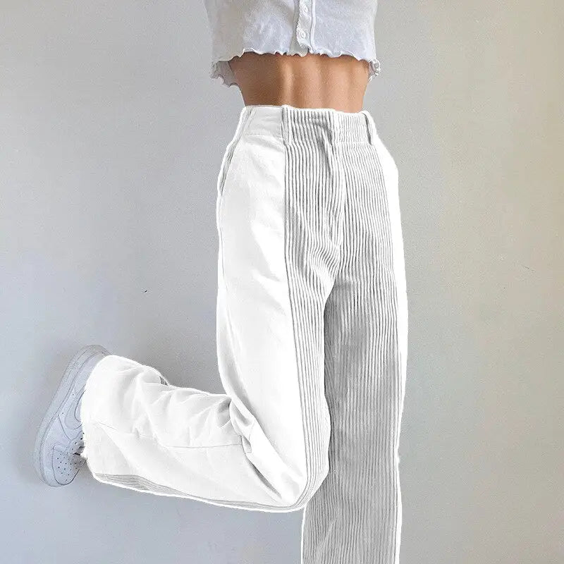 Bicolor High Waist Corduroy Pants