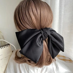 Big Bow Two-Layer Satin Hairpins - Black