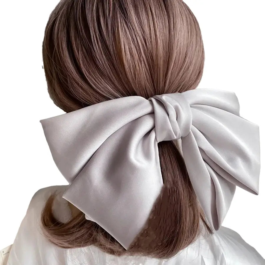 Big Bow Two-Layer Satin Hairpins - Grey