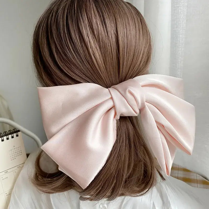 Big Bow Two-Layer Satin Hairpins - Light Pink