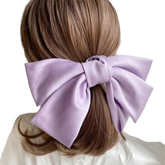 Big Bow Two-Layer Satin Hairpins - Purple