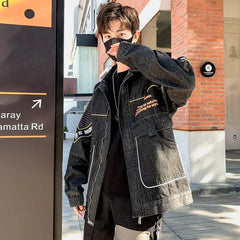 Big Pockets Letter Denim Jacket for Everyday Wear Black / S