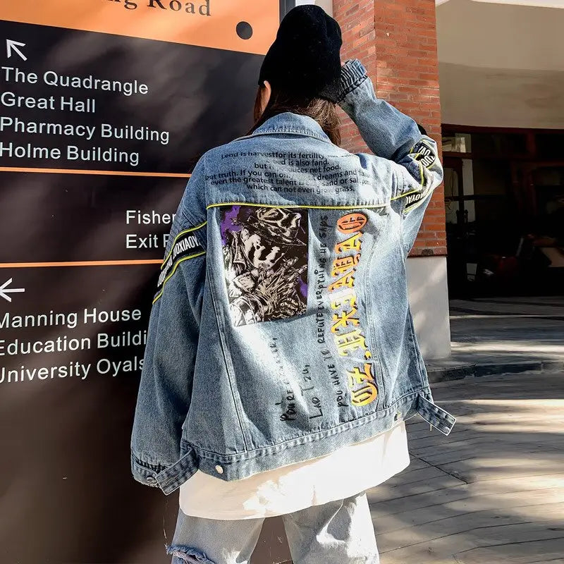 Big Pockets Letter Denim Jacket for Everyday Wear Blue / S