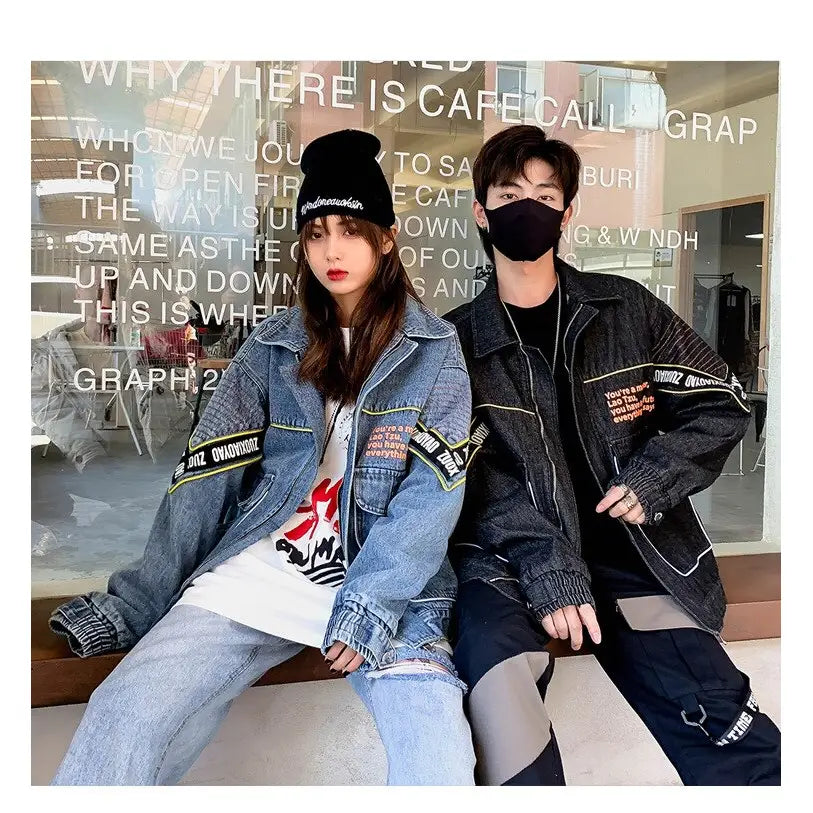 Big Pockets Letter Denim Jacket for Everyday Wear