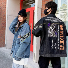 Big Pockets Letter Denim Jacket for Everyday Wear