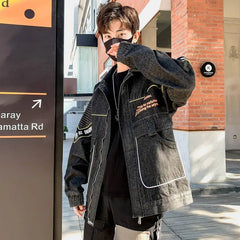 Big Pockets Letter Denim Jacket for Everyday Wear