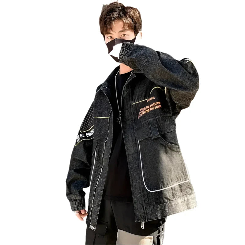 Big Pockets Letter Denim Jacket for Everyday Wear