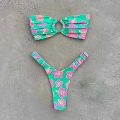 Bikini Set Push Up Top and Thong for Beach Style Green / S