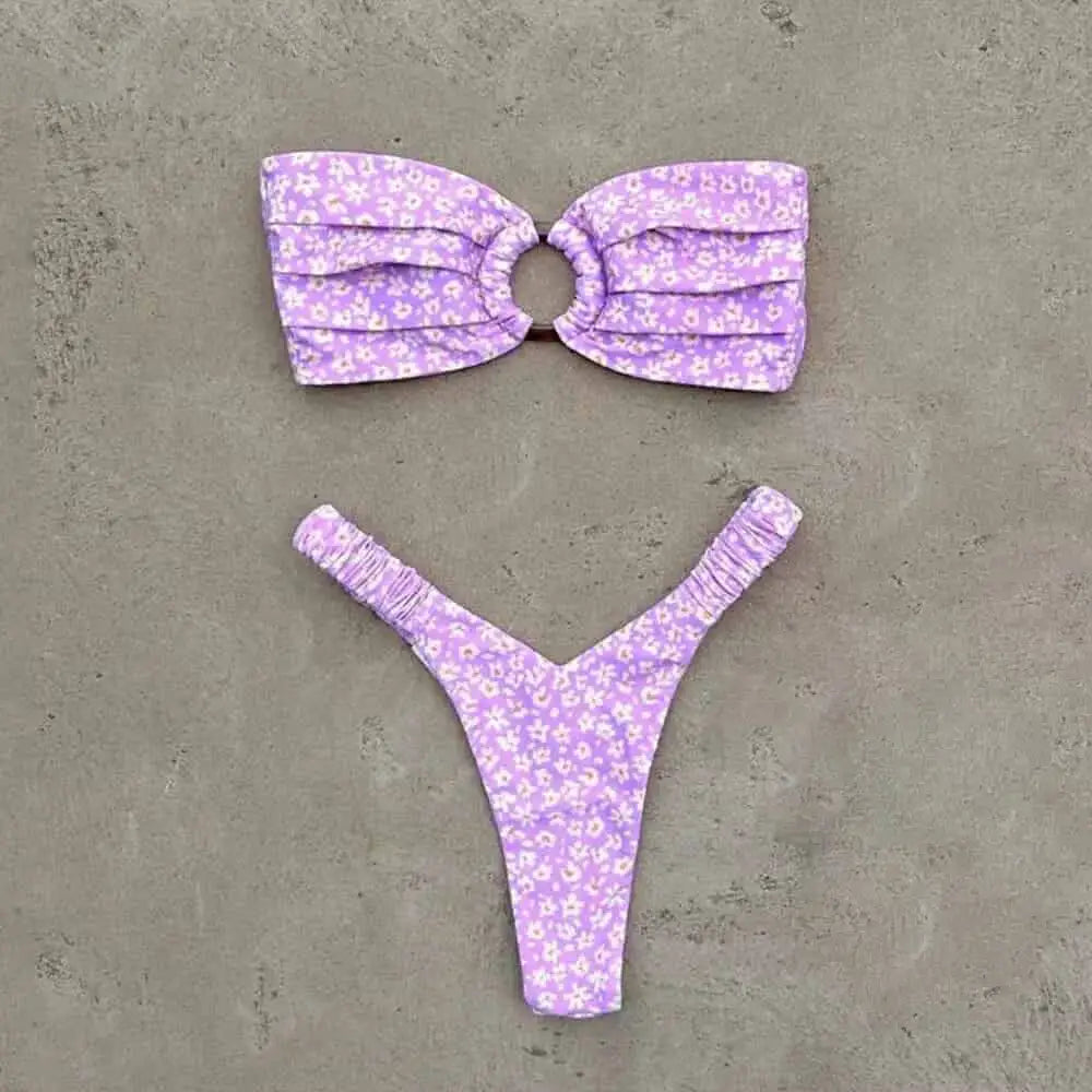 Bikini Set Push Up Top and Thong for Beach Style Lavender