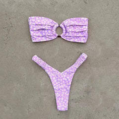 Bikini Set Push Up Top and Thong for Beach Style Lavender