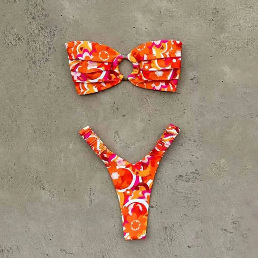 Bikini Set Push Up Top and Thong for Beach Style Red / S