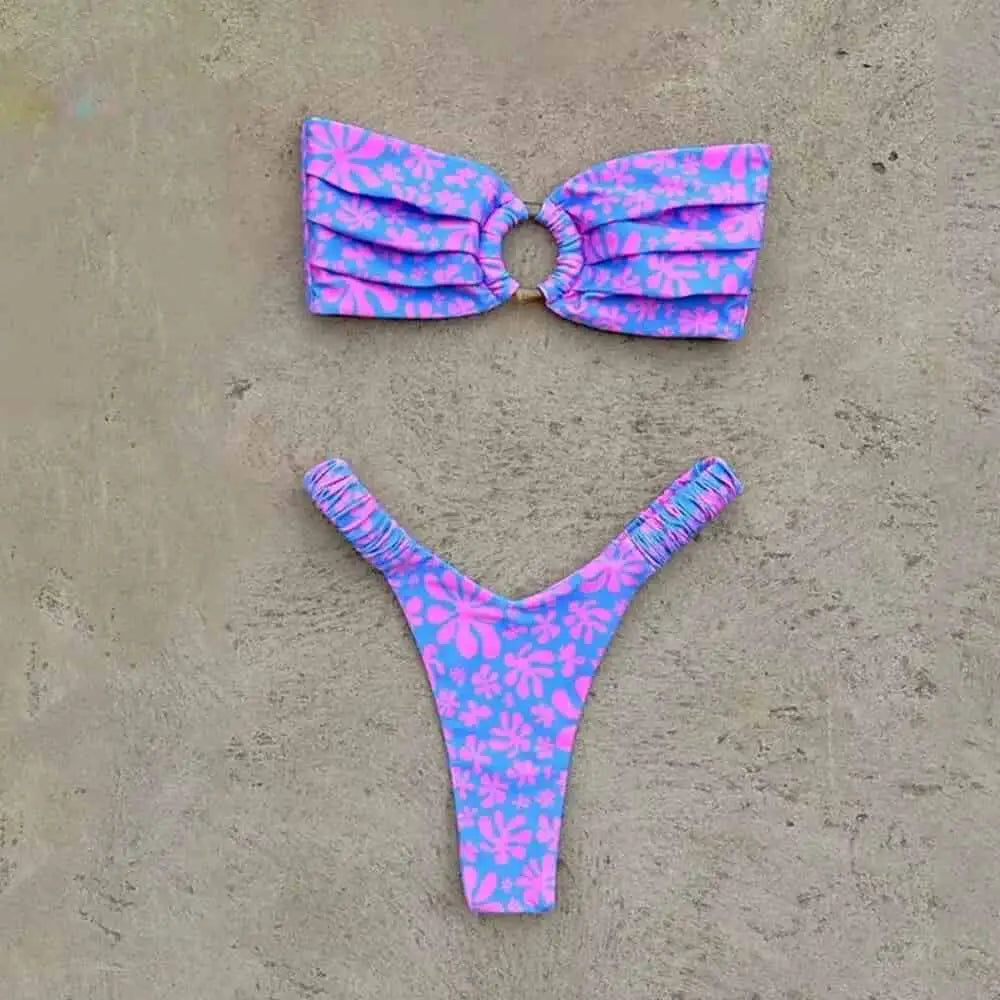 Bikini Set Push Up Top and Thong for Beach Style Royal Blue