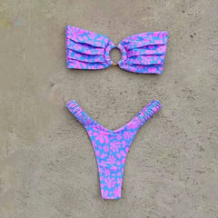 Bikini Set Push Up Top and Thong for Beach Style Royal Blue